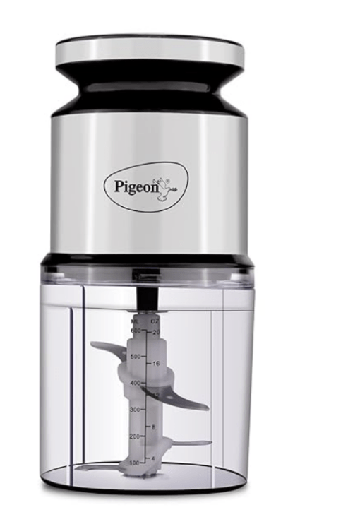 Pigeon Ultra Fast Electric 300 Watts Electric Chopper for Kitchen, Twin Blade Technology, 600 ml 'chop-n-store' plastic bowl with lid, Vegetable Chopper, Cutter, Chop, Mince, Dice, Whisk, Blend